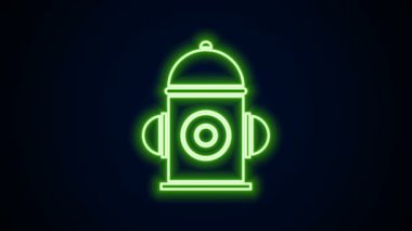 Parlayan neon hattı yangın musluğu simgesi siyah arkaplanda izole edildi. 4K Video hareketli grafik canlandırması