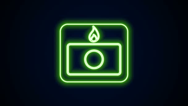 Gloeiende neon lijn Brandmelder pictogram geïsoleerd op zwarte achtergrond. Trek aan de brandkast. 4K Video motion grafische animatie — Stockvideo