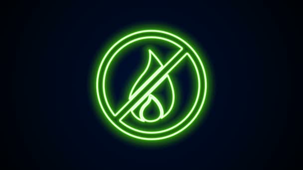 Glowing neon line No fire icon isolated on black background. Fire prohibition and forbidden. 4K Video motion graphic animation — Stock Video