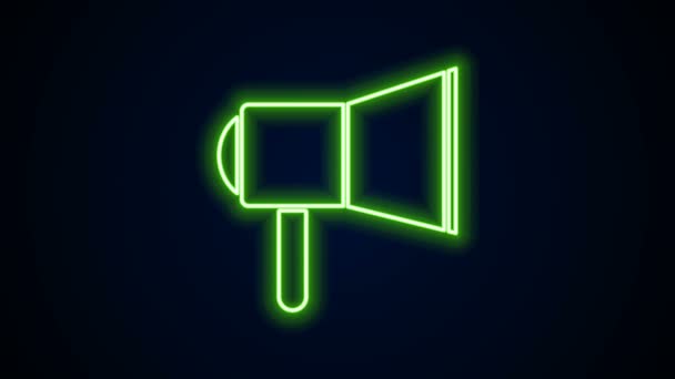 Glödande neon linje Megafon ikon isolerad på svart bakgrund. Talarskylt. 4K Video motion grafisk animation — Stockvideo