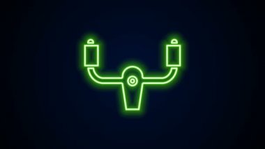 Parlayan neon hattı direksiyon ikonu siyah arka planda izole edildi. Uçak kontrol tekerleği. 4K Video hareketli grafik canlandırması