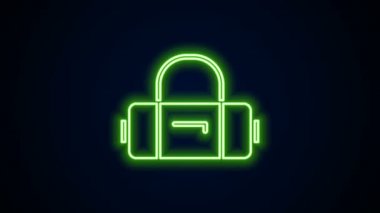 Parlayan neon hattı seyahat simgesi bavulu siyah arkaplanda izole edildi. Seyahat bagaj tabelası. Seyahat bagaj ikonu. 4K Video hareketli grafik canlandırması