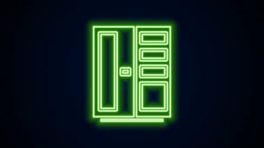 Parlayan neon çizgisi Gardırop simgesi siyah arkaplanda izole edildi. 4K Video hareketli grafik canlandırması