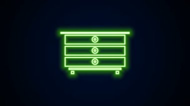 Parlayan neon çizgisi Çekmece Sandığı simgesi siyah arkaplanda izole edildi. 4K Video hareketli grafik canlandırması