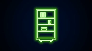 Parlayan neon hattı kitaplık simgesi siyah arkaplanda izole edildi. 4K Video hareketli grafik canlandırması
