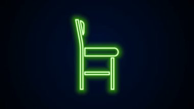 Parlayan neon çizgili sandalye simgesi siyah arkaplanda izole edildi. 4K Video hareketli grafik canlandırması