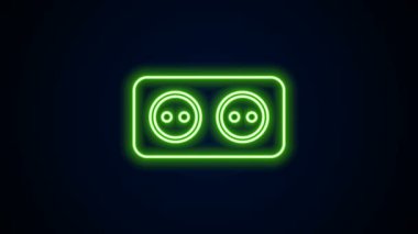 Parlayan neon hattı elektrik çıkış simgesi siyah arkaplanda izole edildi. Elektrik prizi. Rosette sembolü. 4K Video hareketli grafik canlandırması