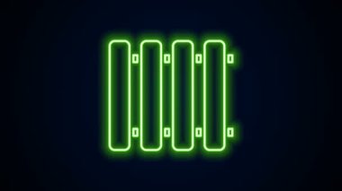 Parlayan neon hattı ısıtma radyatörü simgesi siyah arkaplanda izole edildi. 4K Video hareketli grafik canlandırması