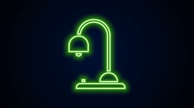 Parlayan neon çizgisi masa lambası simgesi siyah arkaplanda izole edildi. 4K Video hareketli grafik canlandırması