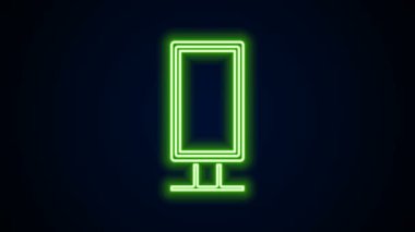 Parlayan neon hattı. Yatak odası, mağazalar, sahne arkası ikonu için büyük boy ayna. Siyah arka planda izole edilmiş. 4K Video hareketli grafik canlandırması