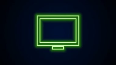 Siyah arkaplanda izole edilmiş masa simgesindeki parlak neon çizgisi resim çerçevesi. 4K Video hareketli grafik canlandırması
