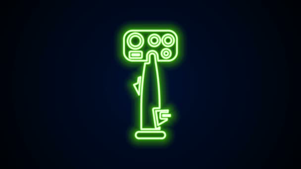 Linea neon incandescente icona del timone dello sterzo dell'aeromobile isolata su sfondo nero. Ruota di controllo dell'aeromobile. Animazione grafica 4K Video motion — Video Stock