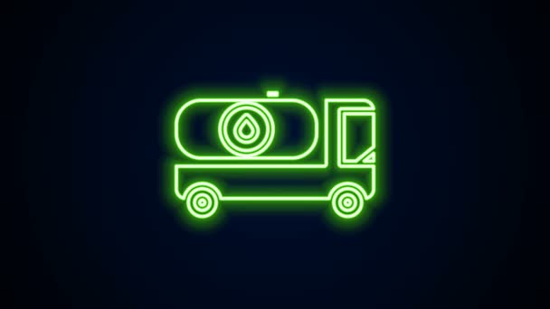 Ligne lumineuse néon Camion-citerne de carburant icône isolée sur fond noir. Un camion-citerne. Animation graphique de mouvement vidéo 4K — Video