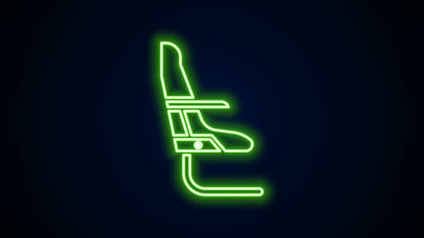 Icono del asiento del avión en línea de neón brillante aislado sobre fondo negro. Animación gráfica de vídeo 4K — Vídeos de Stock
