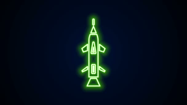 Gloeiende neon lijn Raket pictogram geïsoleerd op zwarte achtergrond. 4K Video motion grafische animatie — Stockvideo