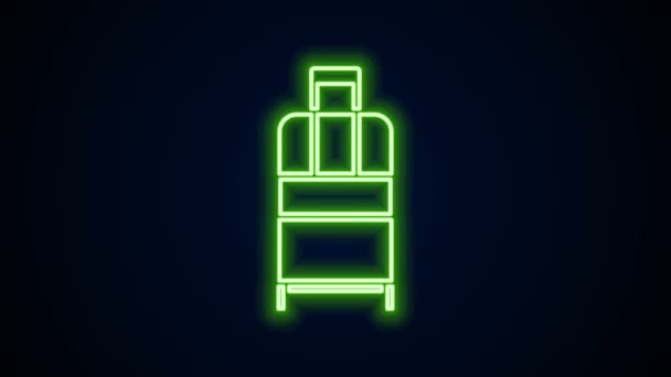 Glödande neon line resväska för resor ikon isolerad på svart bakgrund. Resegodsskylt. Resebagage ikon. 4K Video motion grafisk animation — Stockvideo