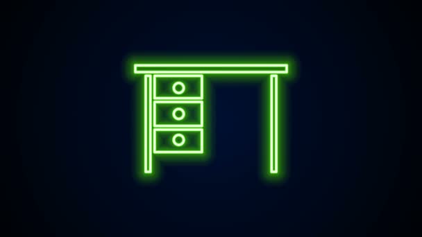 Glowing neon line Office desk icon isolated on black background. 4K Video motion graphic animation — Stock Video