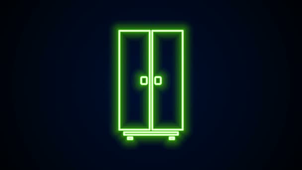 Светящийся неоновая линия Шкаф значок изолирован на черном фоне. Видеографическая анимация 4K — стоковое видео