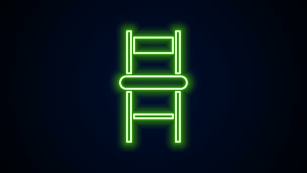 Icono de la silla de línea de neón brillante aislado sobre fondo negro. Animación gráfica de vídeo 4K — Vídeos de Stock