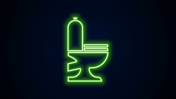 Gloeiende neon lijn toiletpot pictogram geïsoleerd op zwarte achtergrond. 4K Video motion grafische animatie — Stockvideo