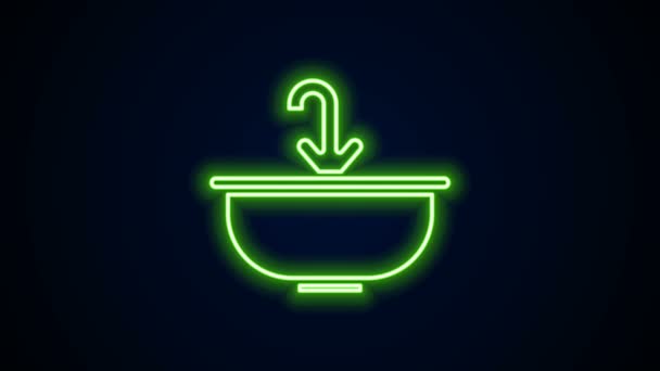 Ligne lumineuse au néon Lavabo avec icône du robinet d'eau isolé sur fond noir. Animation graphique de mouvement vidéo 4K — Video