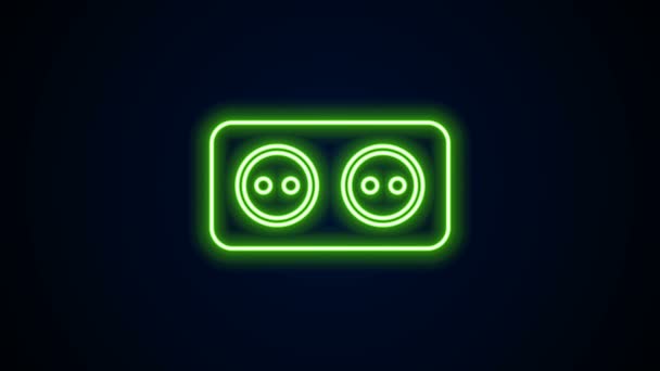 Linea neon incandescente icona presa elettrica isolata su sfondo nero. Presa di corrente. Simbolo di Rosetta. Animazione grafica 4K Video motion — Video Stock