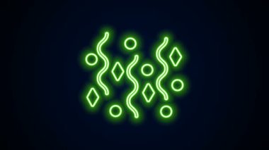 Parlayan neon hattı, siyah arka planda izole edilmiş şenlikli konfeti ikonu. 4K Video hareketli grafik canlandırması