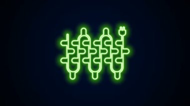 Parlayan neon hattı Noel ışıkları simgesi siyah arkaplanda izole edildi. Mutlu Noeller ve mutlu yıllar. 4K Video hareketli grafik canlandırması