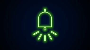 Parlayan neon hattı alarm zili simgesi siyah arkaplanda izole edildi. Yangın alarmı. Servis zili, el zili işareti, uyarı sembolü. 4K Video hareketli grafik canlandırması