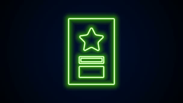 Icono de tarjeta de felicitación de línea de neón brillante aislado sobre fondo negro. Plantilla de cartel de celebración para invitación o tarjeta de felicitación. Animación gráfica de vídeo 4K — Vídeo de stock