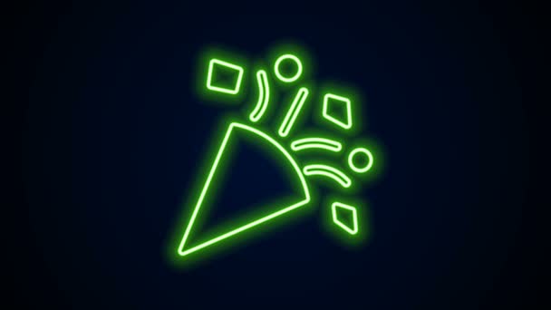 Ragyogó neon vonal Ünnepi konfetti ikon elszigetelt fekete háttérrel. 4K Videó mozgás grafikus animáció — Stock videók