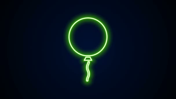Glödande neon linje ballong med band ikon isolerad på svart bakgrund. 4K Video motion grafisk animation — Stockvideo