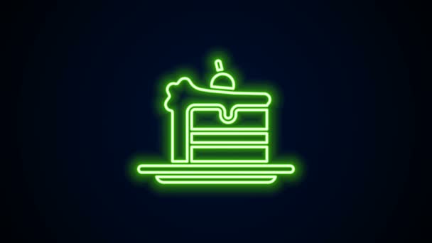 Linha de néon brilhante Ícone do bolo isolado no fundo preto. Feliz Aniversário. Animação gráfica em movimento de vídeo 4K — Vídeo de Stock