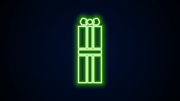 Glødende neon linje Gaveæske ikon isoleret på sort baggrund. Tillykke. 4K Video bevægelse grafisk animation – Stock-video