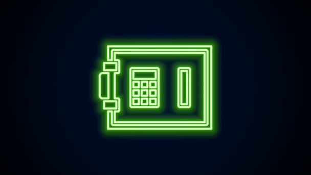 Glödande neon line Säker ikon isolerad på svart bakgrund. Dörren säkrar ett bankvalv med kombinationslås. Tillförlitligt dataskydd. 4K Video motion grafisk animation — Stockvideo