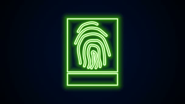 Leuchtende Leuchtschrift Fingerprint-Symbol isoliert auf schwarzem Hintergrund. ID-App-Symbol. Erkennungszeichen. Berühren Sie id. 4K Video Motion Grafik Animation — Stockvideo