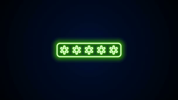 Ligne lumineuse néon Protection par mot de passe et icône d'accès de sécurité isolée sur fond noir. Sécurité, sûreté, protection, concept de vie privée. Animation graphique de mouvement vidéo 4K — Video
