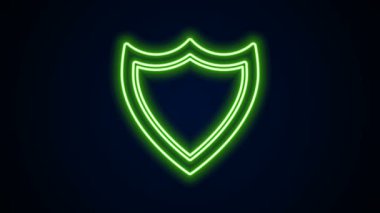Parlayan neon çizgi simgesi siyah arkaplanda izole edildi. Gardiyan. Güvenlik, güvenlik, koruma, gizlilik kavramı. 4K Video hareketli grafik canlandırması