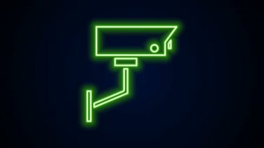 Parlayan neon hat kamera ikonu siyah arkaplanda izole edildi. 4K Video hareketli grafik canlandırması