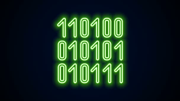 Zářící neonová čára Binární kód ikona izolovaná na černém pozadí. Grafická animace pohybu videa 4K — Stock video