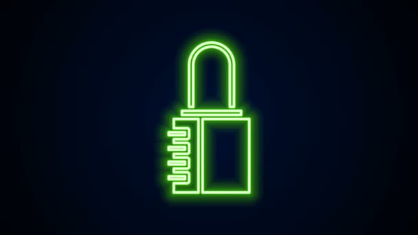 Glödande neon line Säker kombination lås ikon isolerad på svart bakgrund. Kombinationshänglås. Säkerhet, skydd, lösenord, sekretess. 4K Video motion grafisk animation — Stockvideo