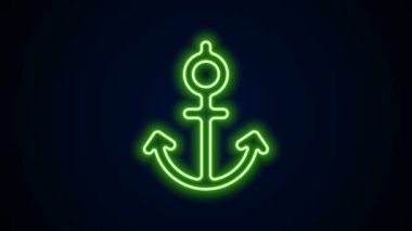 Parlayan neon hattı Anchor simgesi siyah arkaplanda izole edildi. 4K Video hareketli grafik canlandırması