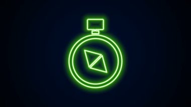 Parlayan neon hattı pusula simgesi siyah arkaplanda izole edildi. Rüzgâr yön bulma sembolü. Rüzgar gül işareti. 4K Video hareketli grafik canlandırması