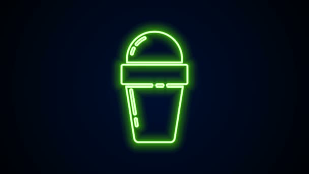 Siyah zemin üzerinde izole edilmiş waffle konisi ikonunda parlayan neon çizgisi dondurma. Güzel sembol. 4K Video hareketli grafik canlandırması — Stok video