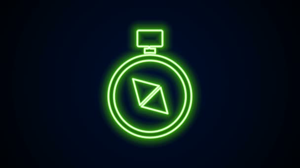 Glowing neon line Compass icon isolated on black background. Windrose navigation symbol. Wind rose sign. 4K Video motion graphic animation — Stock Video