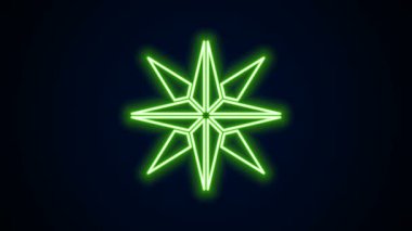 Parlayan neon çizgisi. Rüzgar simgesi siyah arkaplanda izole edilmiş. Seyahat için pusula simgesi. Navigasyon tasarımı. 4K Video hareketli grafik canlandırması
