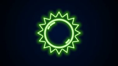 Parlayan neon çizgi simgesi siyah arkaplanda izole edildi. Yaz sembolü. Güneşli bir gün. 4K Video hareketli grafik canlandırması
