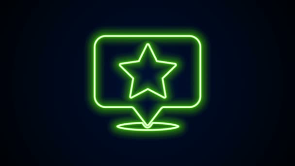 Zářící neonová čára Ukazatel mapy s ikonou hvězdy izolovanou na černém pozadí. Hvězdná oblíbená ikona mapy. Značky map. Grafická animace pohybu videa 4K — Stock video