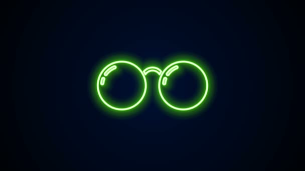 Leuchtende neonfarbene Brillen auf schwarzem Hintergrund. Brillengestell-Symbol. 4K Video Motion Grafik Animation — Stockvideo