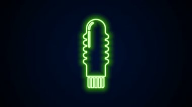 Glowing neon line Dildo vibrator for sex games icon isolated on black background. Sex toy for adult. Vaginal exercise machines for intimate. 4K Video motion graphic animation